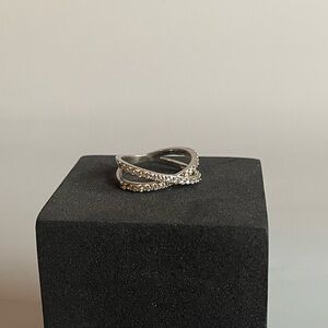 Vintage Sterling Silver Criss Cross Ring CZ Ring – 925 Band, Size 7 Missing cz